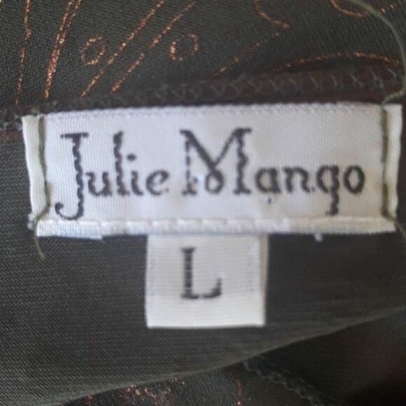 Vintage Peasant Renaissance Tunic Top Pleated Bishop Green Metallic Print  Sz L - Picture 7 of 8